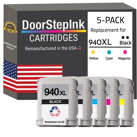DoorStepInk Remanufactured in the USA Ink Cartridges for HP 940XL 2 Black / 3 Color 5-pack
