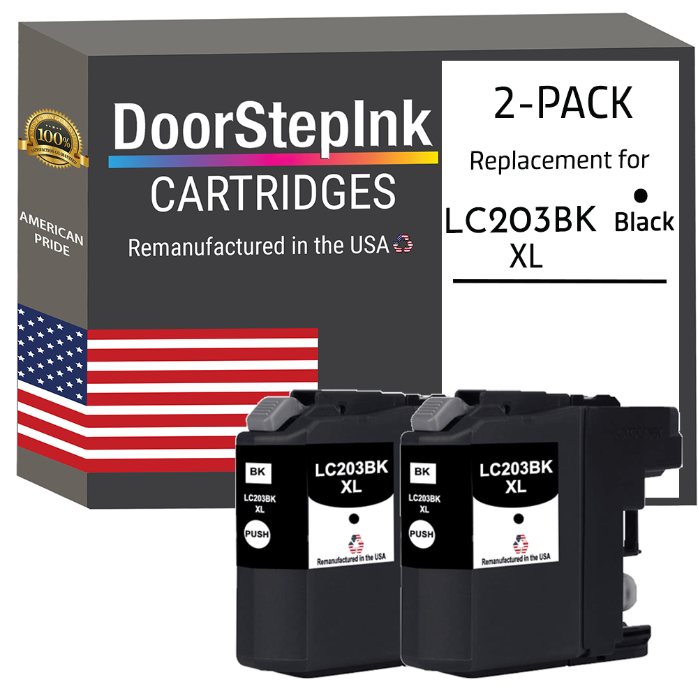 DoorStepInk Remanufactured in the USA Ink Cartridge for Brother LC203BK XL High Yield Black Twin Pack