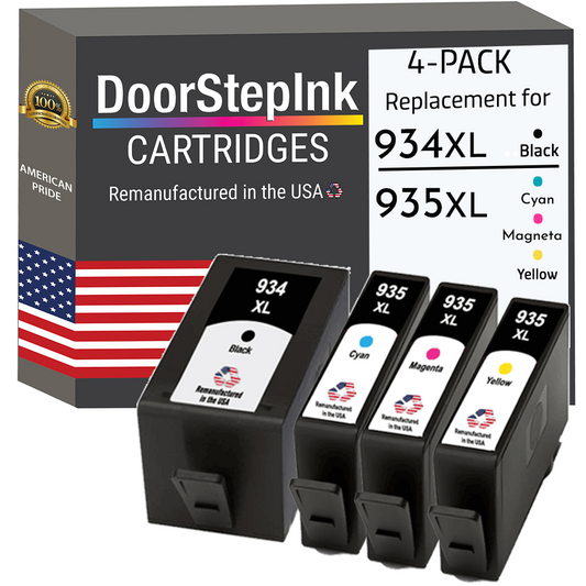 DoorStepInk Remanufactured in the USA Ink Cartridges for 934XL C2P23 1 Black, 935XL C2P24 1 Cyan, 935XL C2P25 1 Magenta and 935XL C2P26 1 Yellow (4Pack)