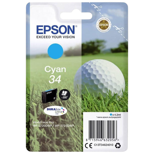 New Genuine Epson 34 (T0342) Cyan Ink Cartridge