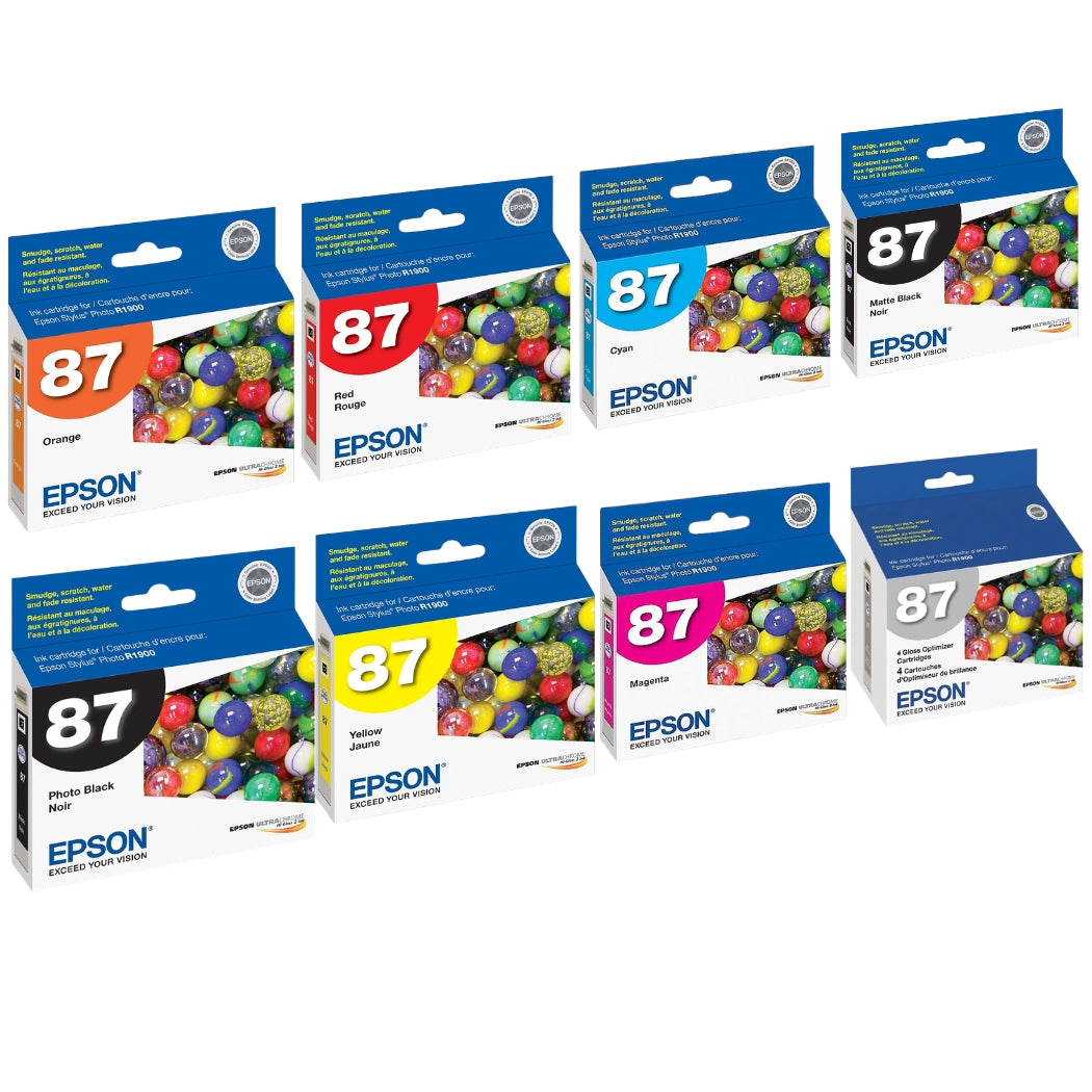 Epson T087 Black and Color Ink Cartridges- 8 Pack