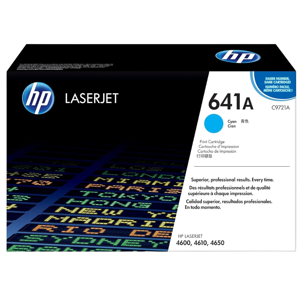 HP 641A Standard Yield Cyan LaserJet Toner Cartridge, C9721A