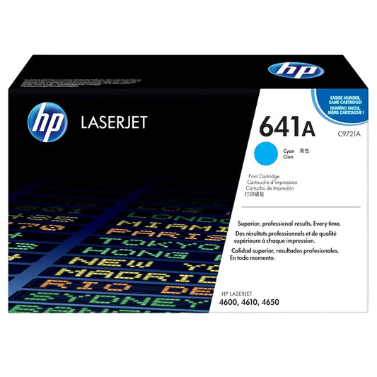 HP 641A Standard Yield Cyan LaserJet Toner Cartridge, C9721A