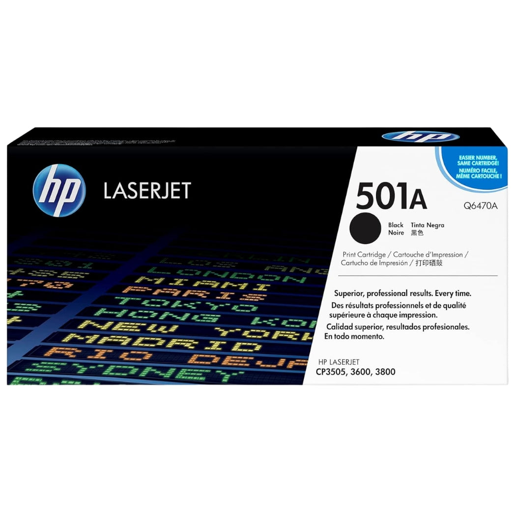 HP 501A Standard Yield Black LaserJet Toner Cartridge, Q6470A