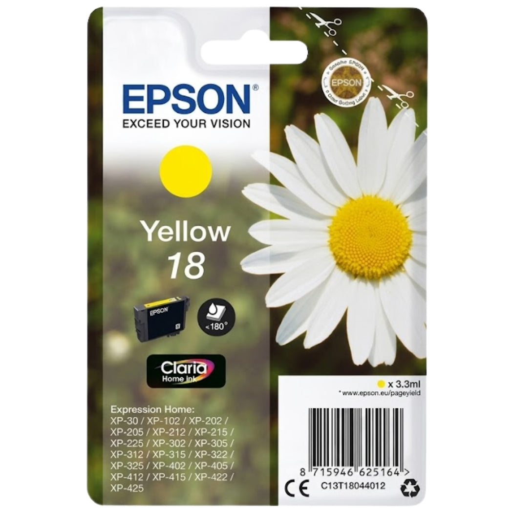Original Epson 18 Standard Yield Yellow Ink Cartridge, C13T18044012