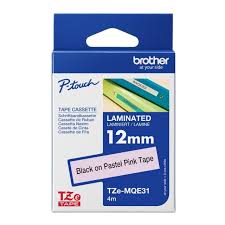 Original Brother Tze-MQE31 Labelling Tape Cassette 12mm (W) * 8m (L) Black on Paster Pink Tape-Tze-MQE31