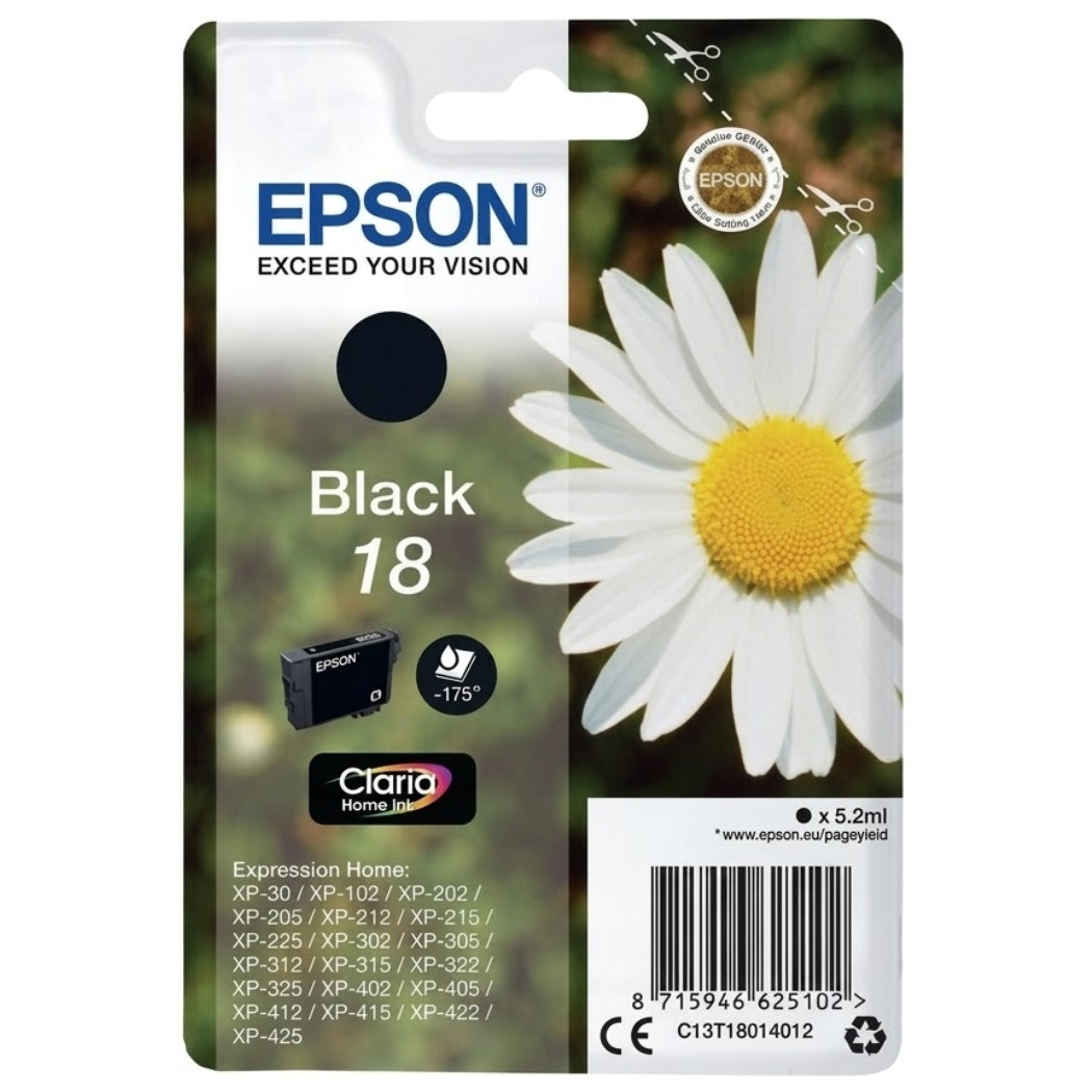 Original Epson 18 Standard Yield Black Ink Cartridge, C13T18014012