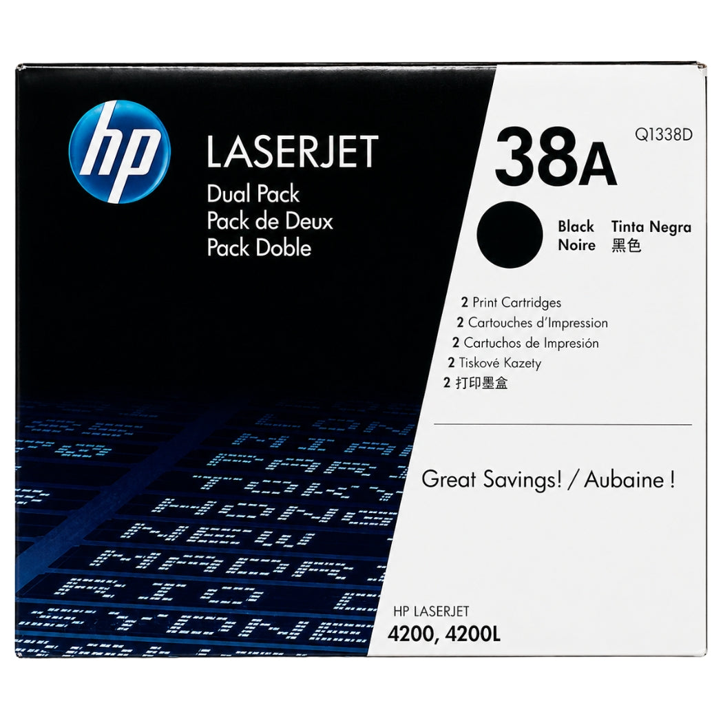 HP 38A Standard-Yield Black LaserJet Dual Pack Toner Cartridge, Q1338D