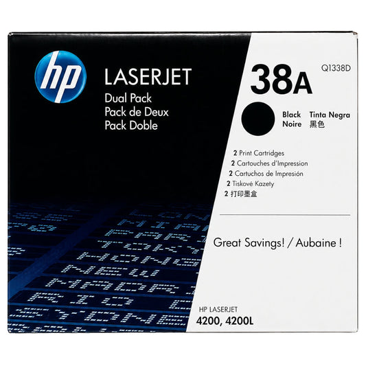 HP 38A Standard-Yield Black LaserJet Dual Pack Toner Cartridge, Q1338D