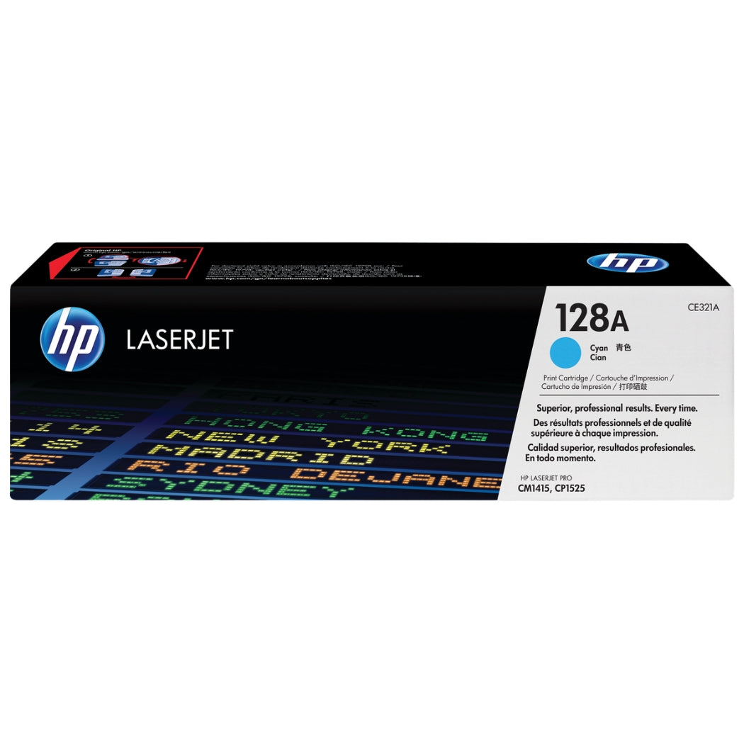 HP 128A Standard Yield Cyan Toner Cartridge, CE321A