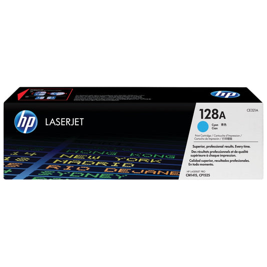 HP 128A Standard Yield Cyan Toner Cartridge, CE321A