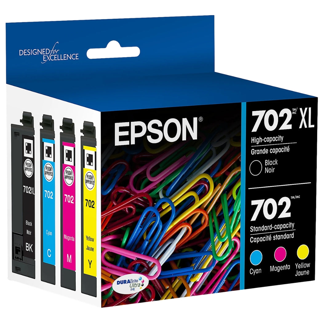 Original Epson T702XL/702 Multi-Color (4-Pack) Ink Cartridge, T702XL-BCS