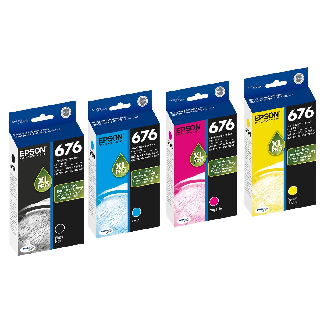 New Epson 676XL High Yield Black, Cyan, Magenta, and Yellow Ink Cartridges