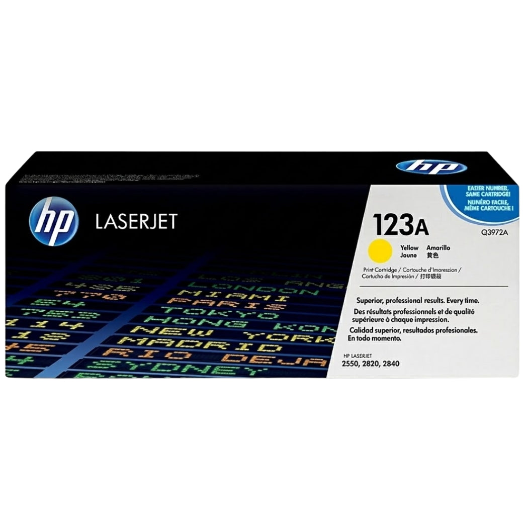 Original HP 123A Yellow LaserJet Toner Cartridge, Q3972A