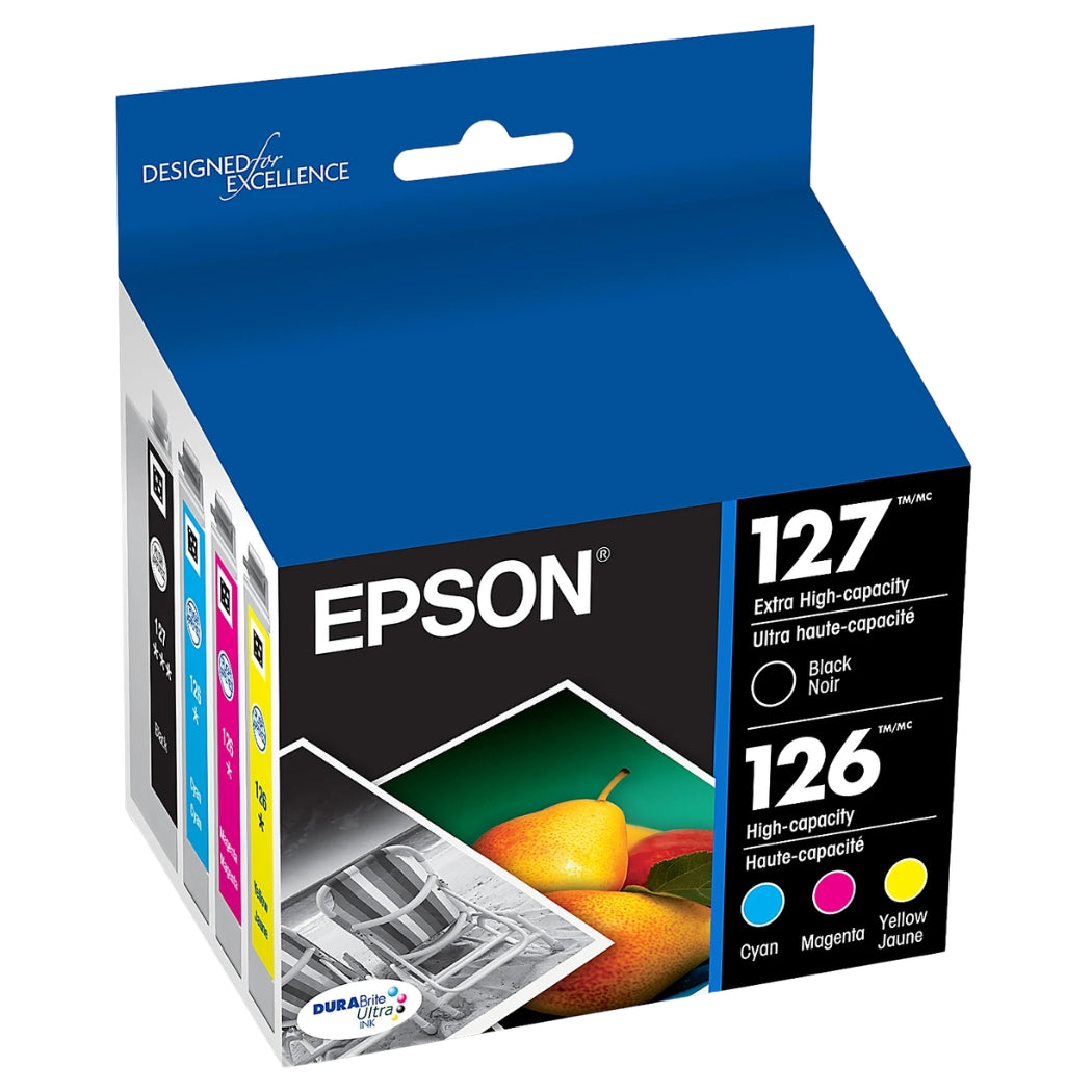 Original Epson 127 Black and 126 Cyan, Magenta and Yellow ink cartridges