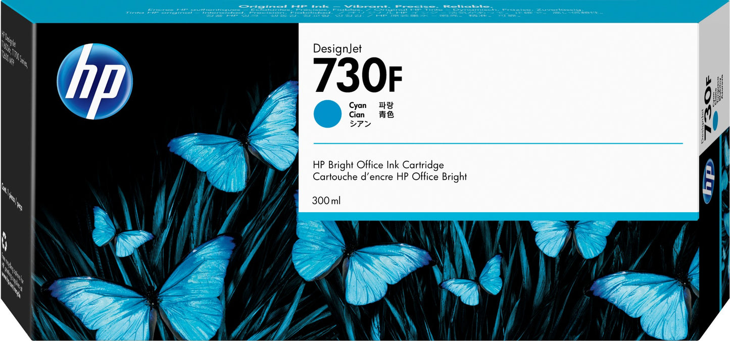Original HP 730F 300-ml High Yield Cyan Ink Cartridge, 1XB27A