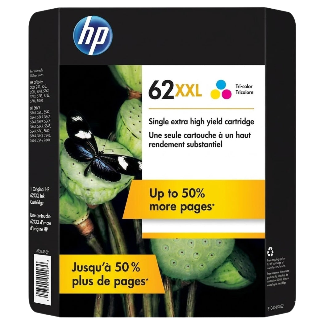 HP 62XXL (3YQ40A) Extra High Yield Tri-Color Ink Cartridge