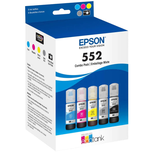 Original Epson T552 Ultra High-Yield Multi-Color (5-Pack) Ink Bottle, T552920-S