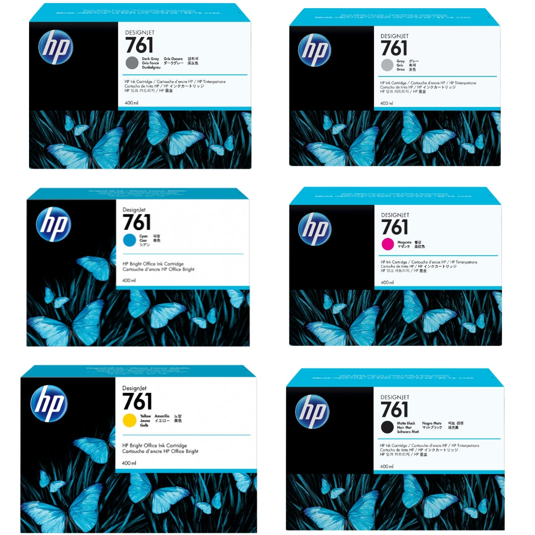 HP 761 400mL Matte Black, Cyan, Magenta, Yellow, Gray & Dark Gray Ink Cartridge