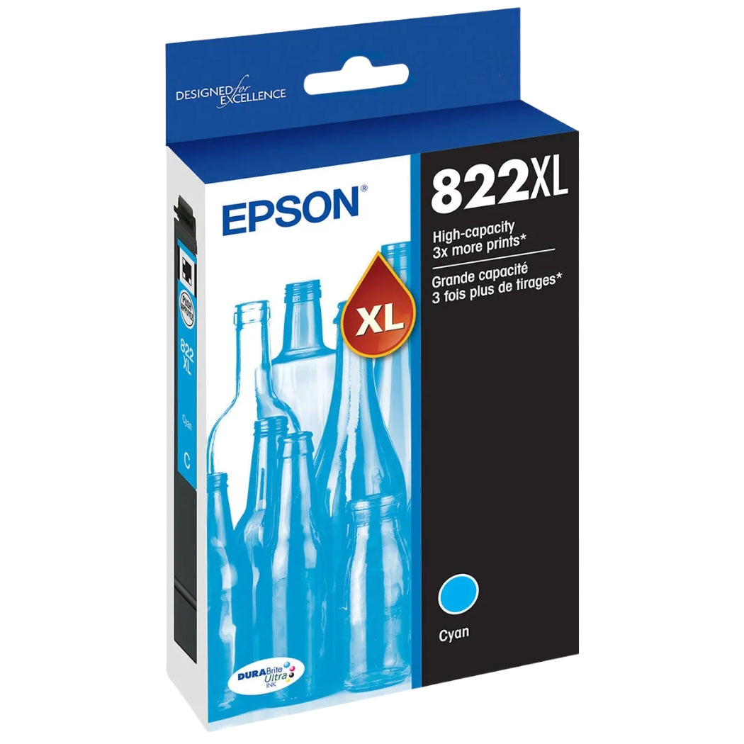 Genuine Epson T822XL Cyan High-Yield Ink Cartridge, T822XL220-S
