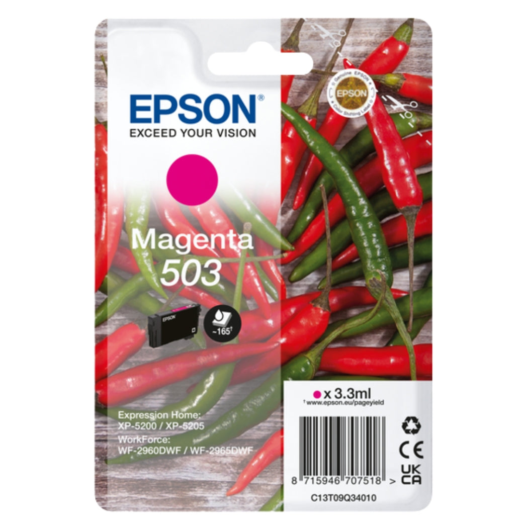 Original Epson 503 Standard Yield Magenta Ink Cartridge, C13T09Q34010