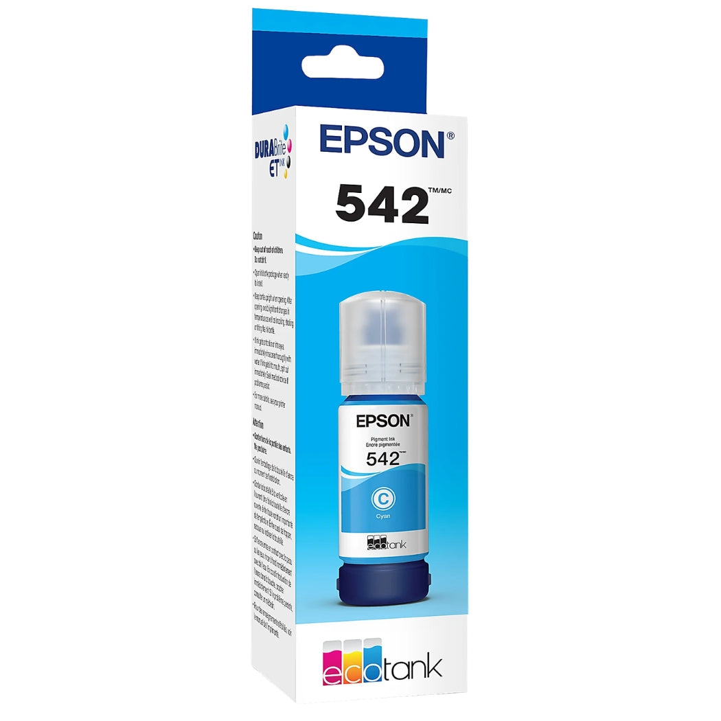 Genuine Epson T542 70ml Standard Yield Cyan Ink Bottle, T542220-S