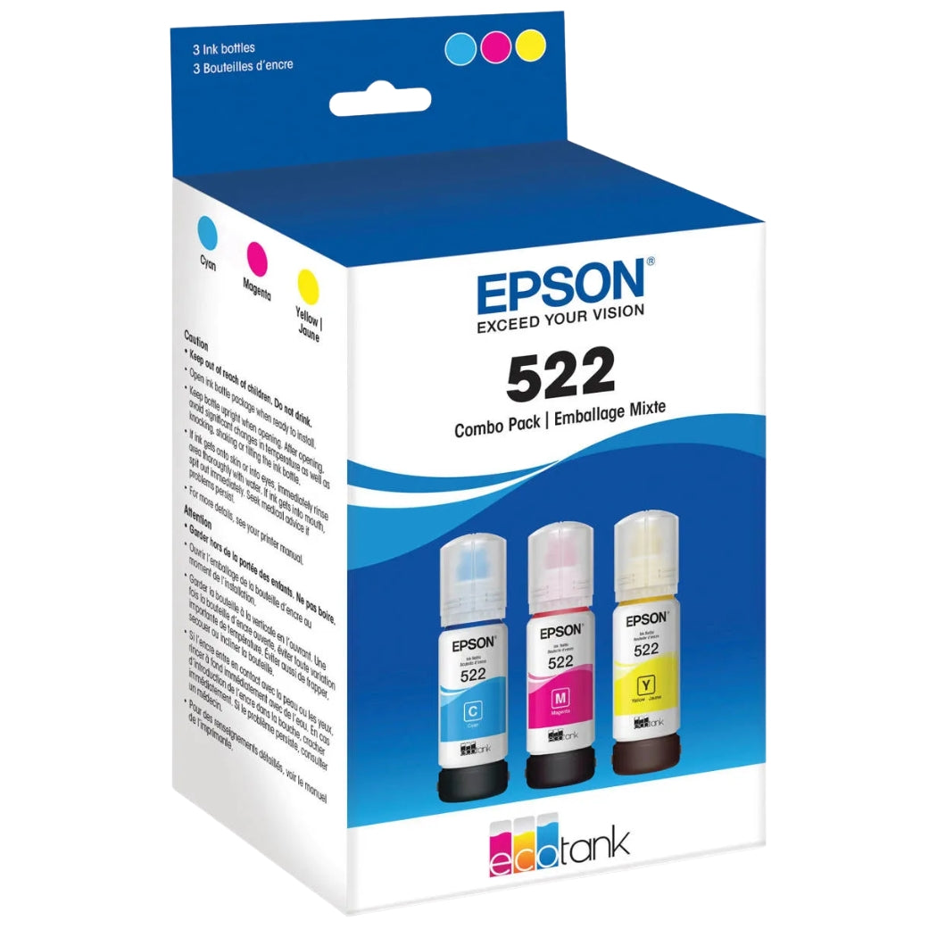 Original Epson T522 High-Yield Multi Color (3-Pack) Ink Bottles, T522520-S