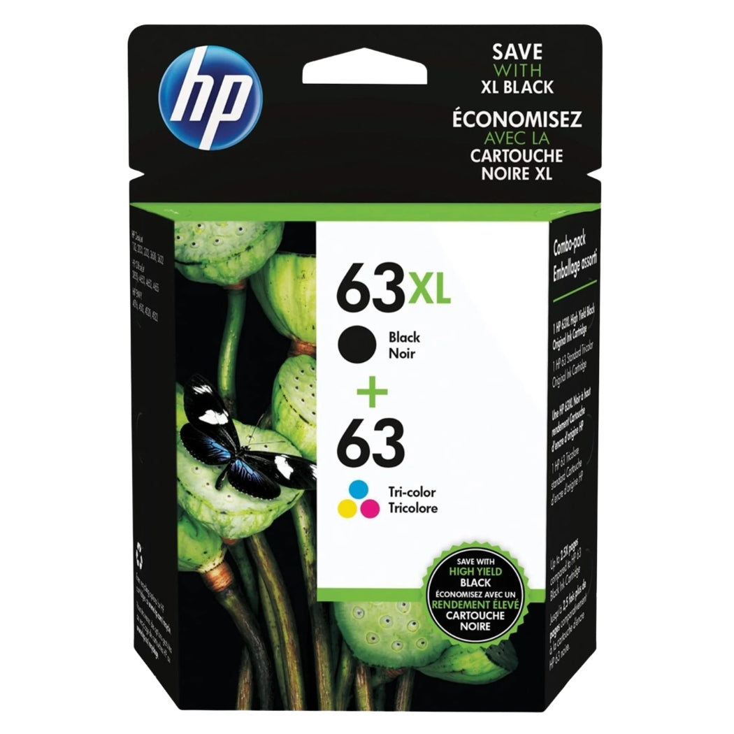 Original High Yield HP 63XL Black and 63 Color (L0R48AN) Ink Cartridge