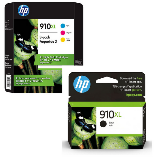 Original HP 910XL High Yield Black, Cyan, Magenta, YellowInk Cartridge-4 Pack