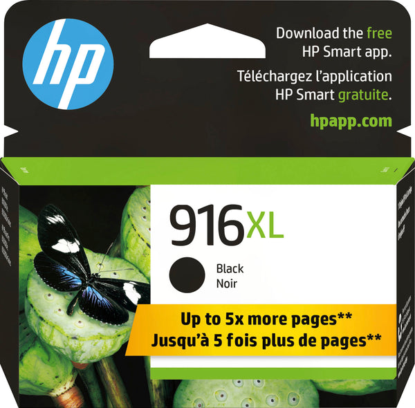 Original HP 916XL High Yield Black Ink Cartridges, 3YL66AN