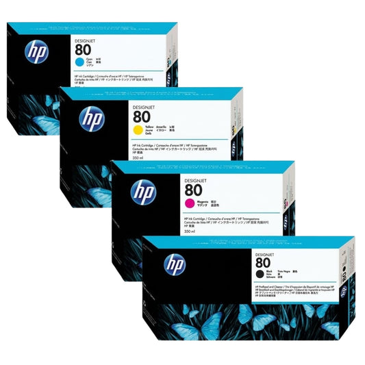 Original HP 80 Black, Cyan, Magenta & Yellow Ink Cartridges