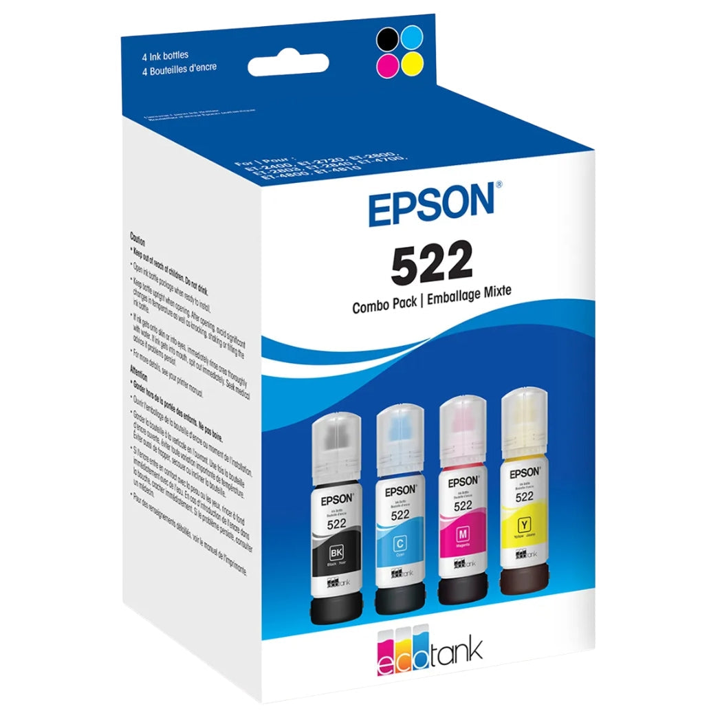 Original Epson T522 High-Yield Multi (4-Pack) Color Ink Bottles, T522120-BCS