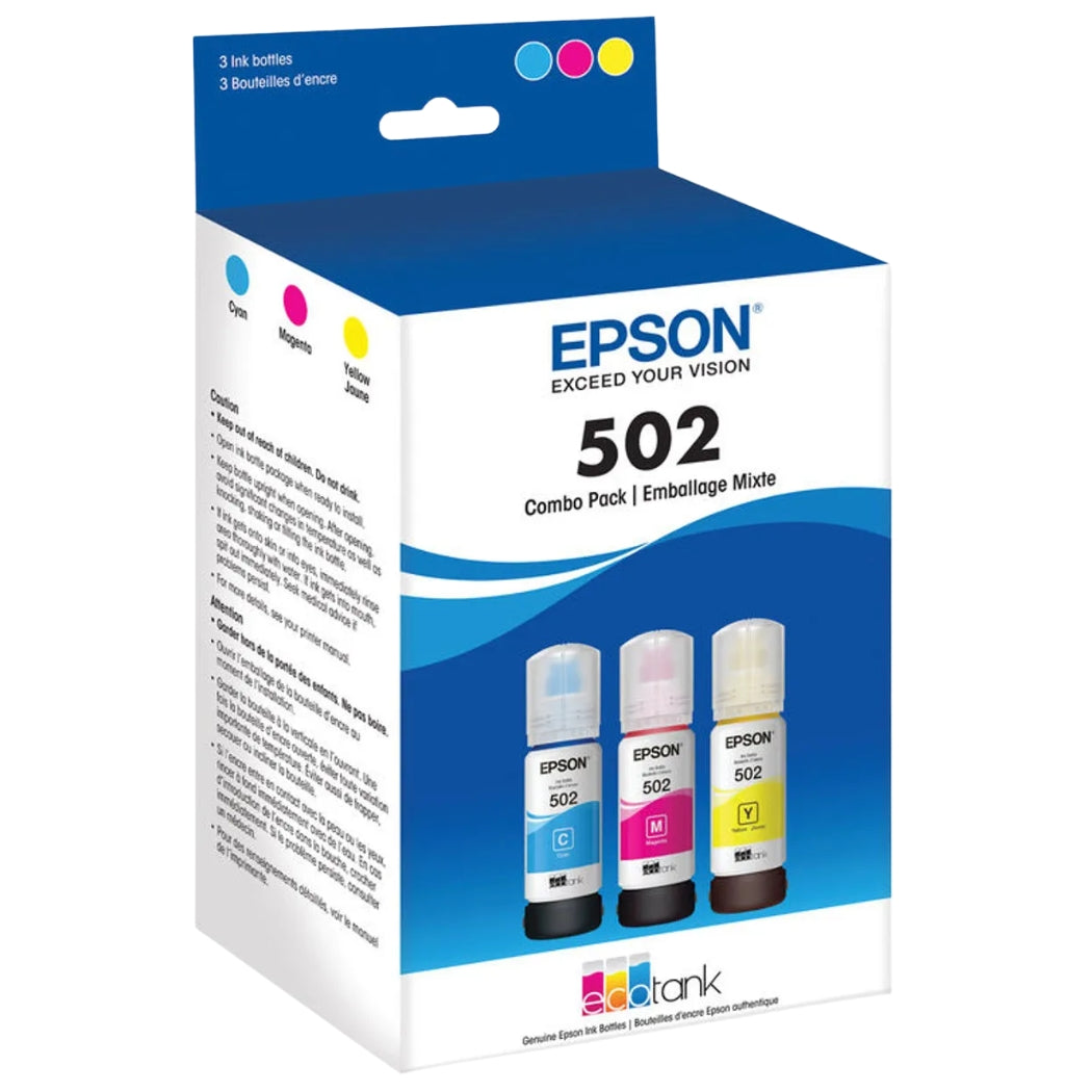 Original Epson T502 Standard Yield Multi-Color (3-Pack) Ink Bottle, T502520-S