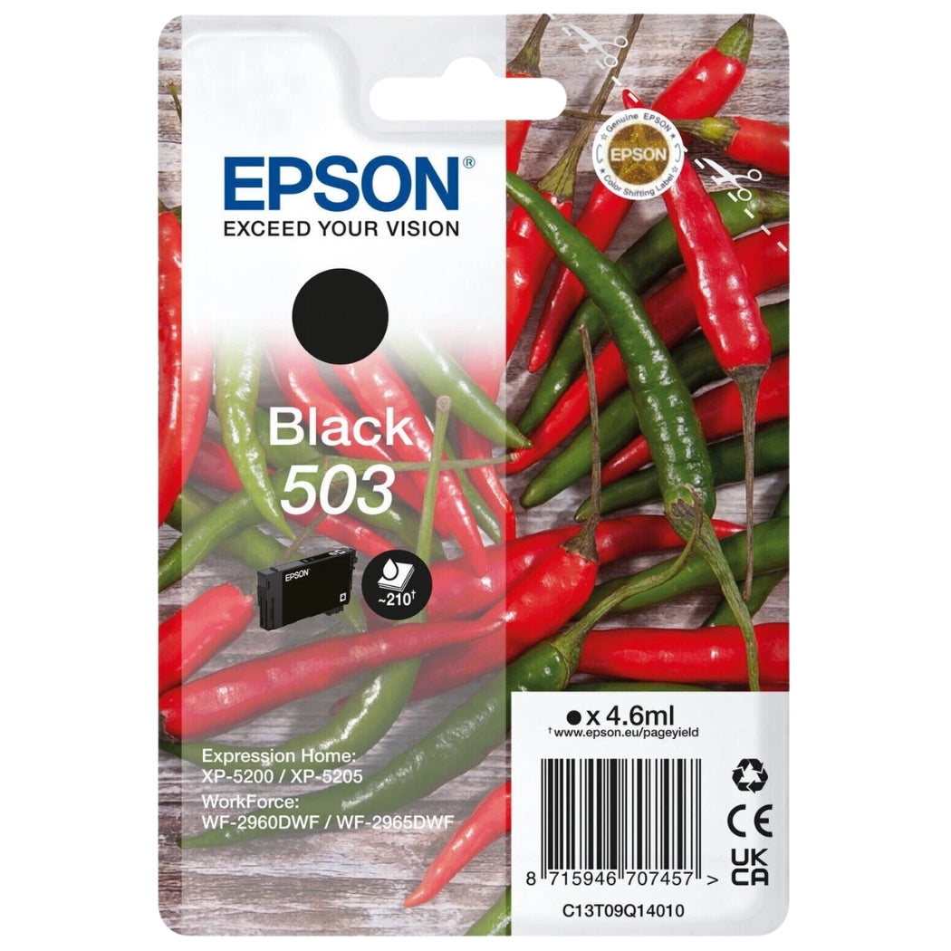 Original Epson 503 Standard Yield Black Ink Cartridge, C13T09Q14010