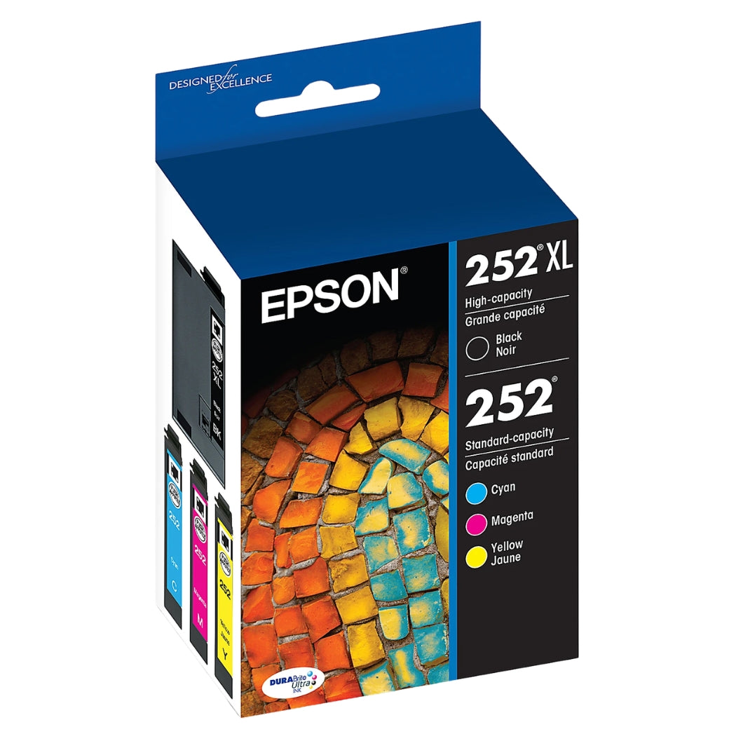 Original Epson T252XL Black and T252 Cyan, Magenta, Yellow Ink Cartridges