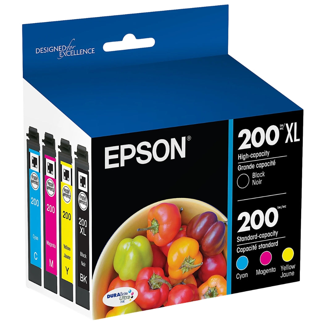 Original Epson 200XL BK/ 200 CLR Ink Cartridge, 4-PK