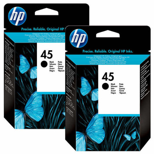 Orignal HP 45 Standard Yield Black Ink Cartridges, 51645A - 2 Pack