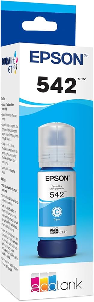 Genuine Epson T542 70ml Standard Yield Cyan Ink Bottle, T542220-S