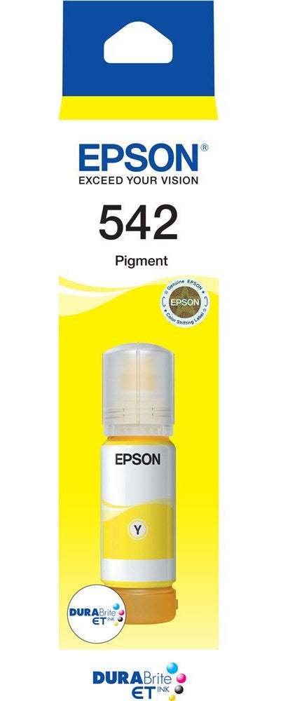 Genuine Epson T542 70ml Standard Yield Yellow Ink Bottle, T542420