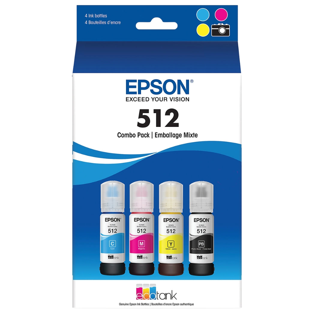Original Epson T512 EcoTank Multi-Color (4-Pack) Ink Bottle, T512520-S