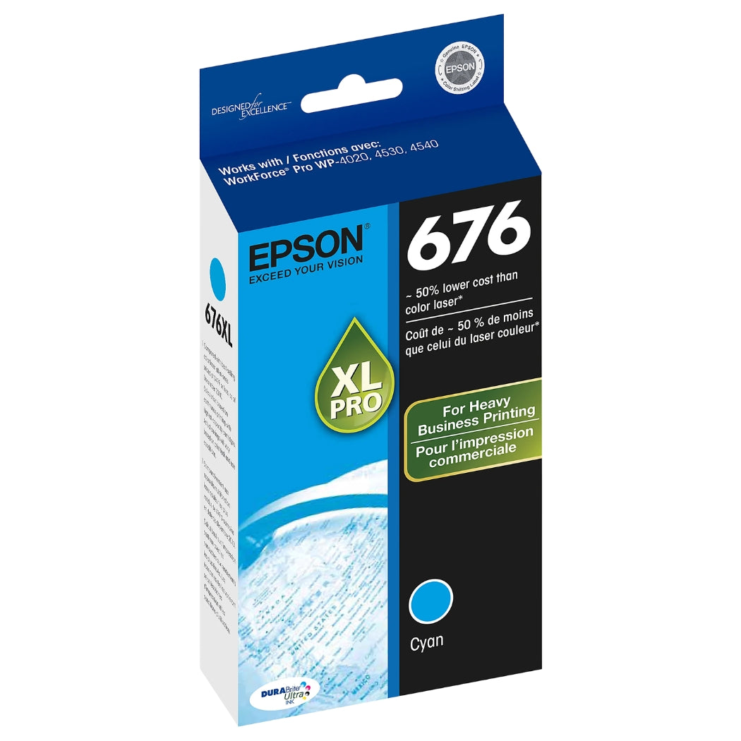 Epson 676XL DURABrite High-Yield Cyan Ink Cartridge, T676XL220