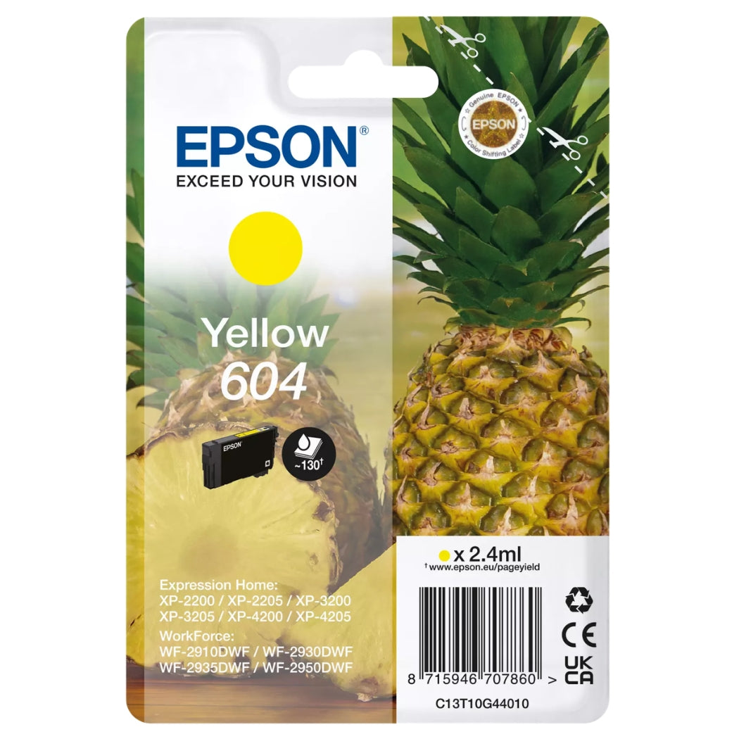 Original Epson 604 Standard Yield Yellow Ink Cartridge, C13T10G44010