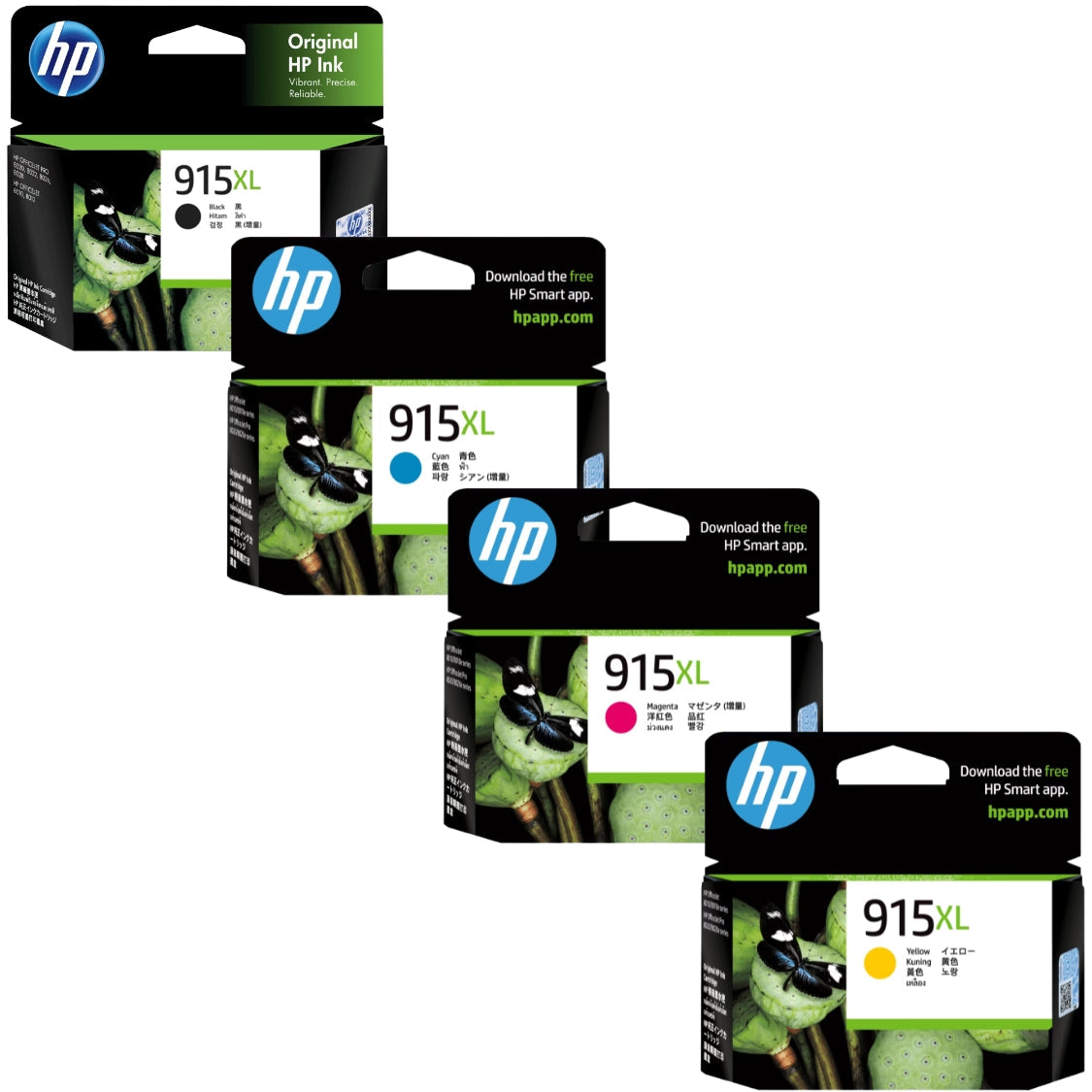 Original HP 915XL Black, Cyan, Magenta, Yellow (4 Pack) Ink Cartridges
