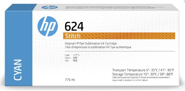 HP 624 775ml Cyan Stitch Dye Sublimation Ink Cartridges, 2LL54A
