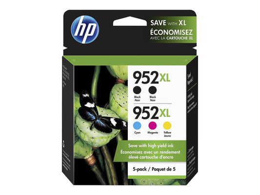 Original HP 952XL Black 2 and Cyan, Magenta, Yellow Ink Cartridge - 5 Pack