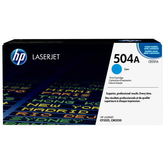 HP 504A Standard Yield Cyan LaserJet Toner Cartridge, CE251A