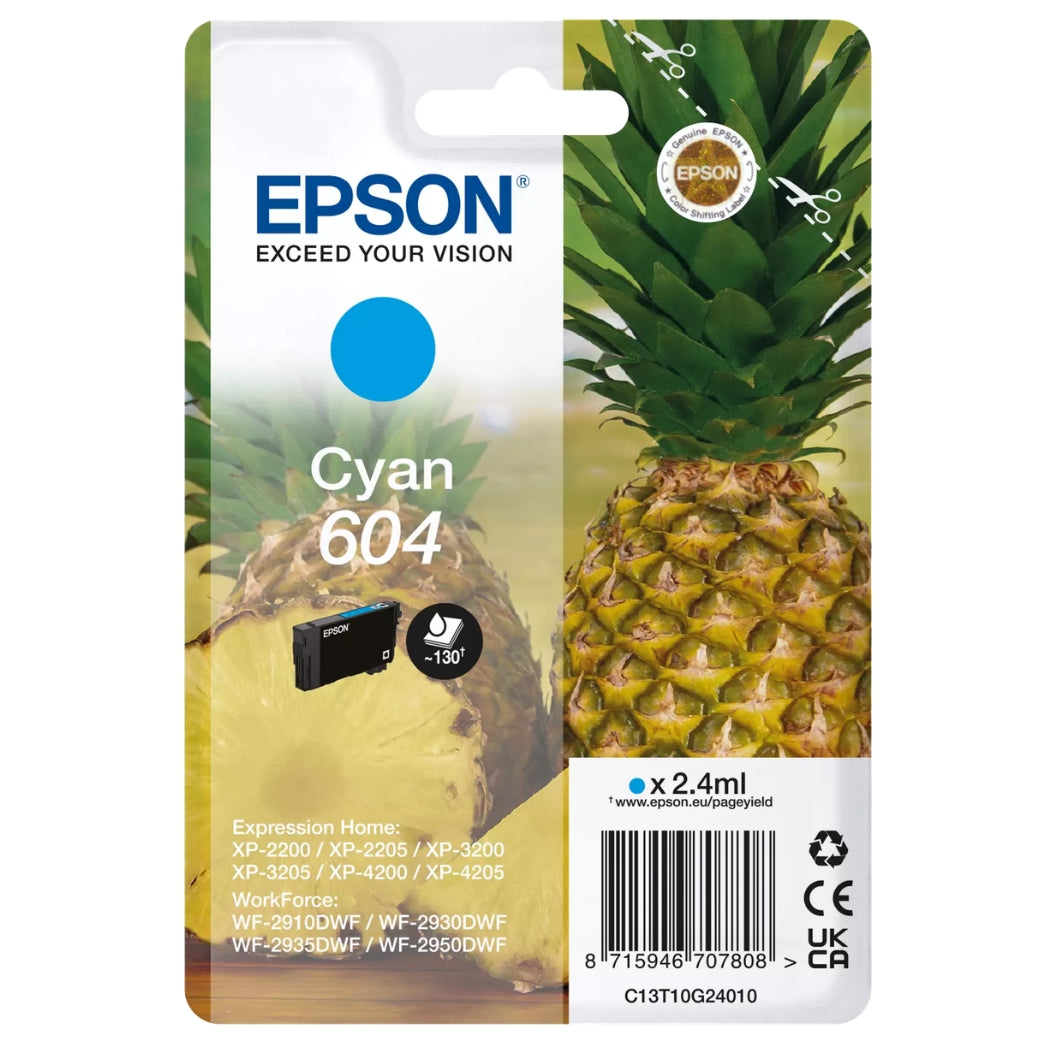 Original Epson 604 Standard Yield Cyan Ink Cartridge,  C13T10G24010