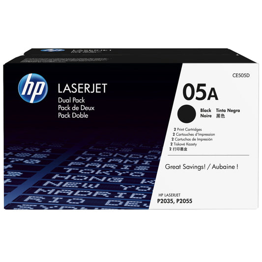 HP 05A High Yield Dual Black LaserJet Toner Cartridge, CE505D