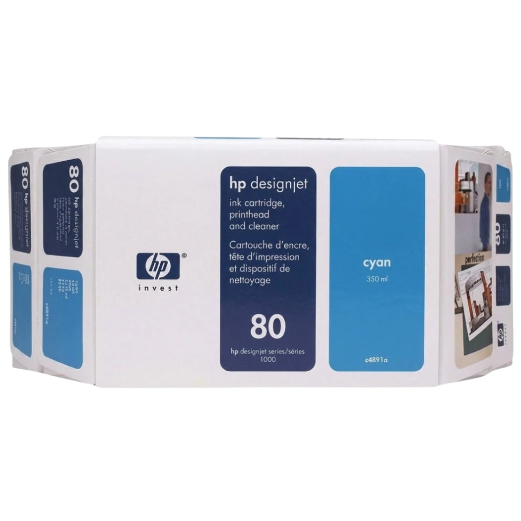 Genuine HP 80 350ml Value Pack Cyan Ink Cartridge, Printhead and Cleaner C4891A