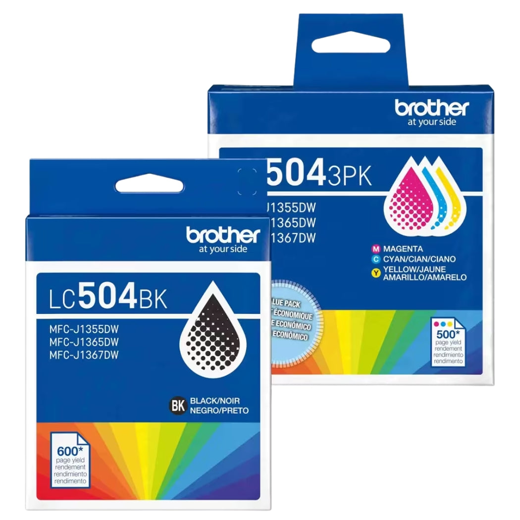 Original Brother LC504 Standard Yield Multi-Color (BCMY) Ink Cartridge, 4-Pack
